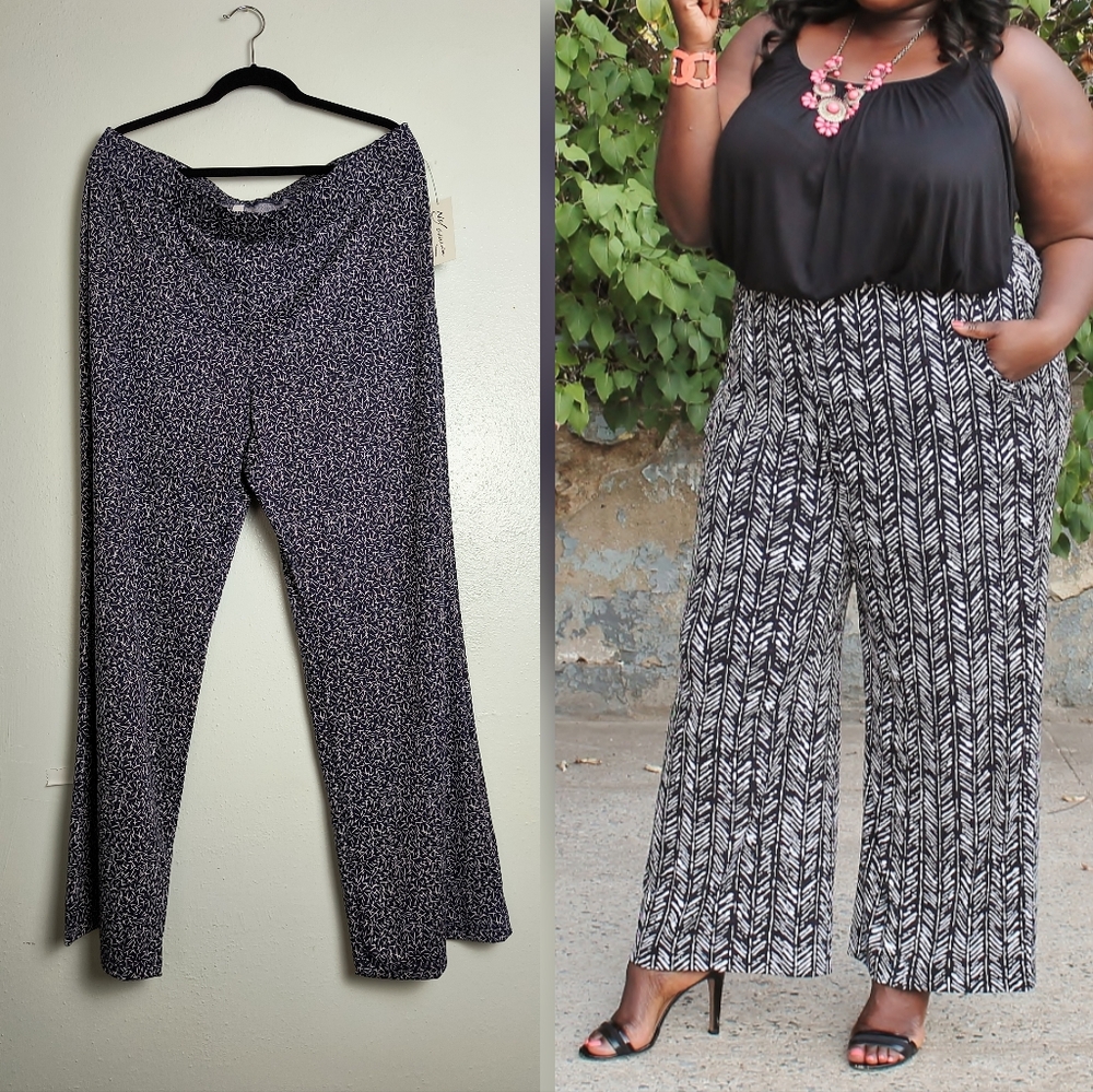 NY Collection Pull On Trouser Pant Women's Plus Size 2X Navy Casual